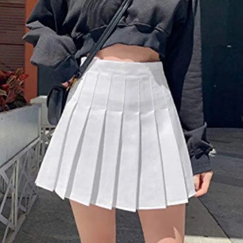 

2021 Sexy Women Mini Short Skirt Cute Female Pleated Harajuku High Waist Solid Color New Kawaii Fashion Summer Female Skirt