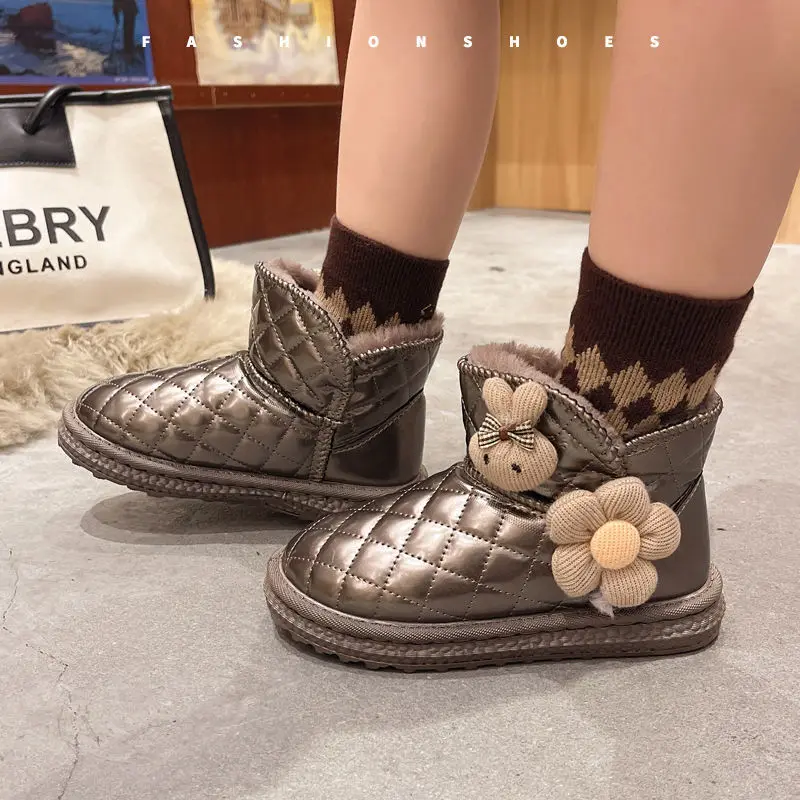 

2021 Winter New Cartoon Cute Panda Girl Snow Boots Boy Warm Cotton Shoes Girl Plus Velvet Thick Non-slip Shoes Kids Snow Boots