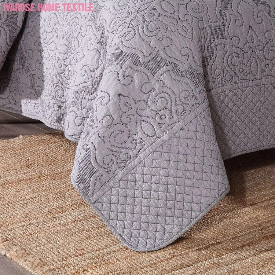 

3Pieces Yarn Dyed Weave Solid Color Quilt set Gray Khaki 100%Cotton Quilted Bedspread Pillow shams Super Soft for All Seasons