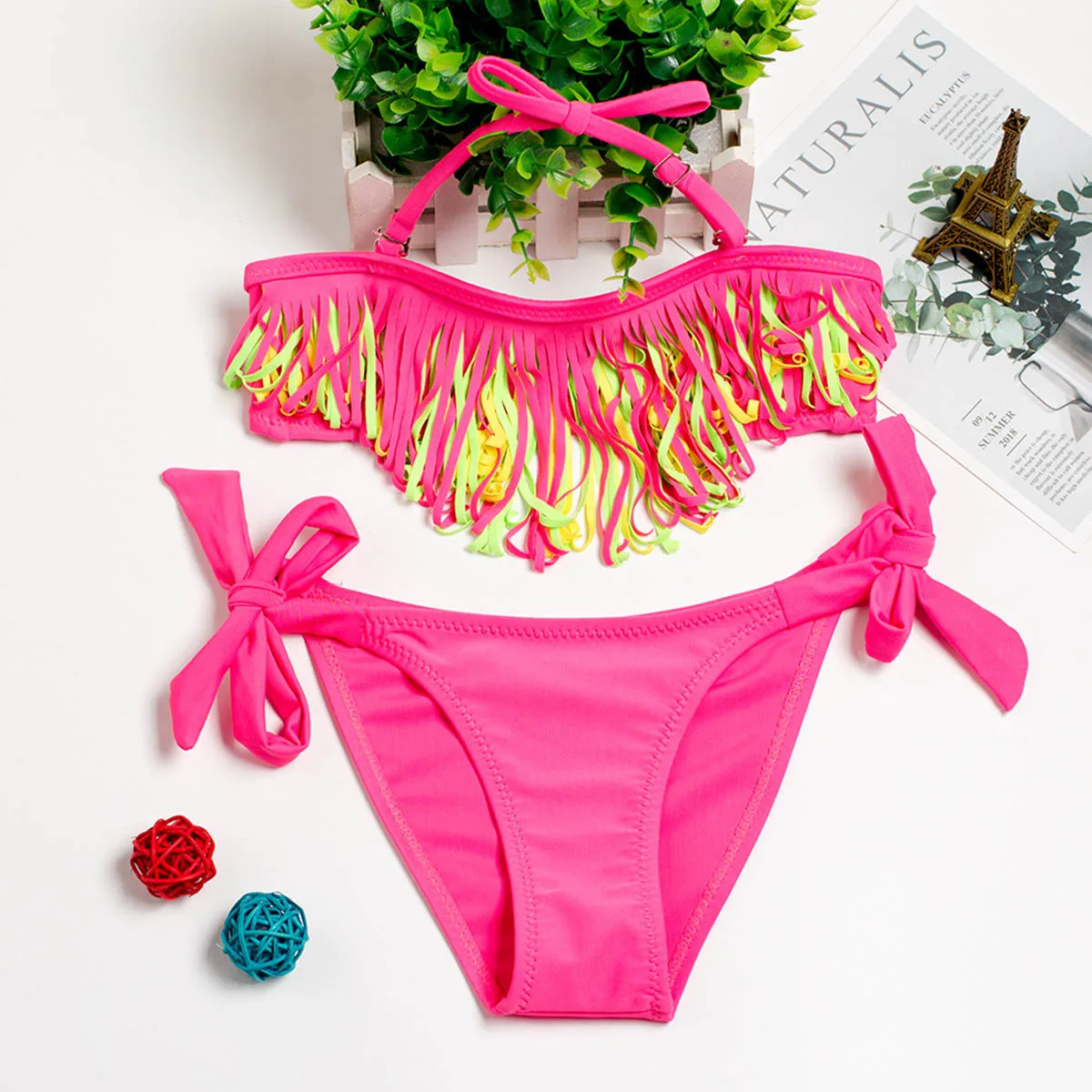 

Teenager Girls Swimsuit Kids Swimwear Tassel Big Girl Bikini Halter Top Bathing Suit Fringe Children Girl Swim Wear 5-14 Years