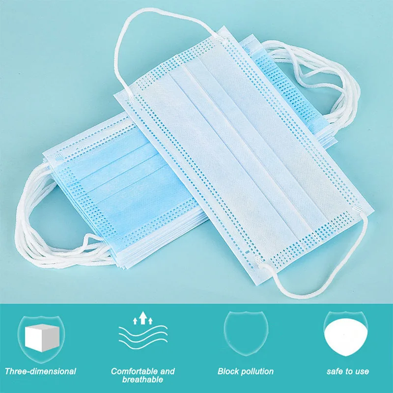 100 шт сплошной цвет маски со ртом для лица нетканые 3 слоя Одноразовые Анти-пыль