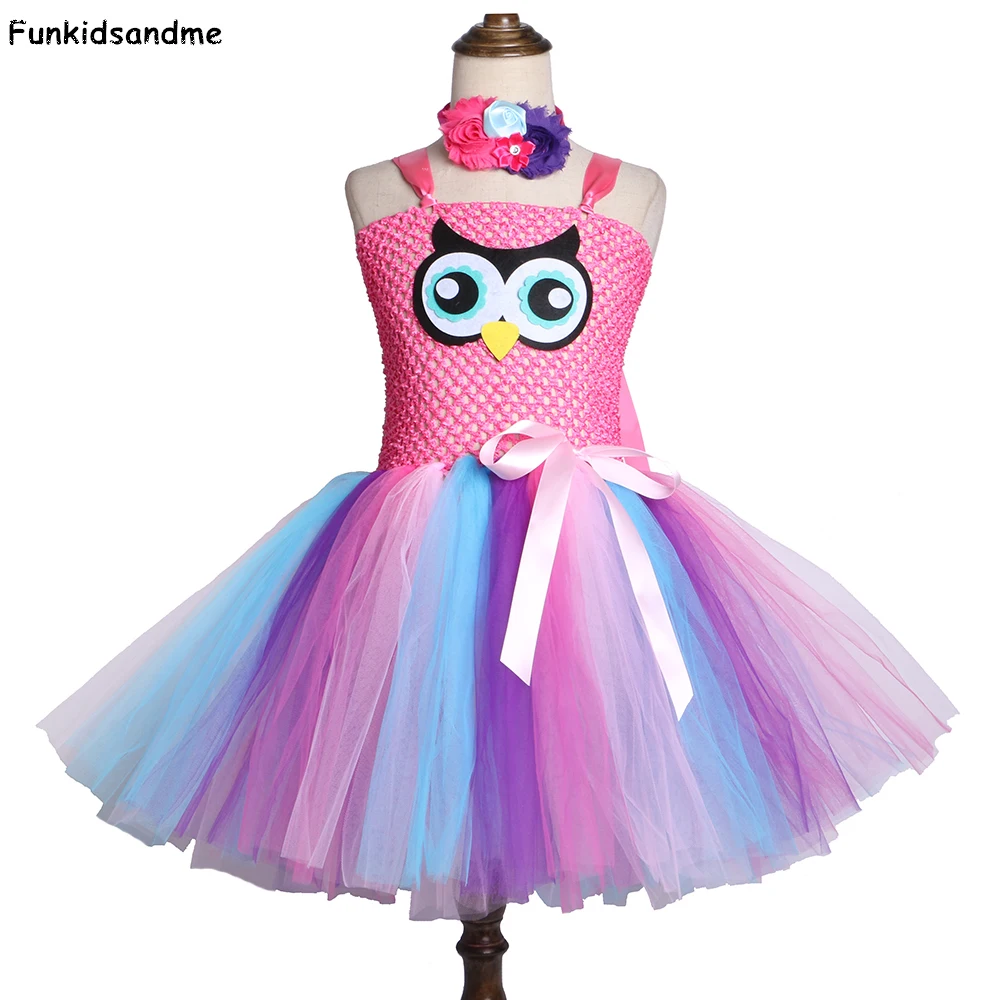 Платье-пачка с рисунком совы для девочек платье принцессы из тюля до колена дня