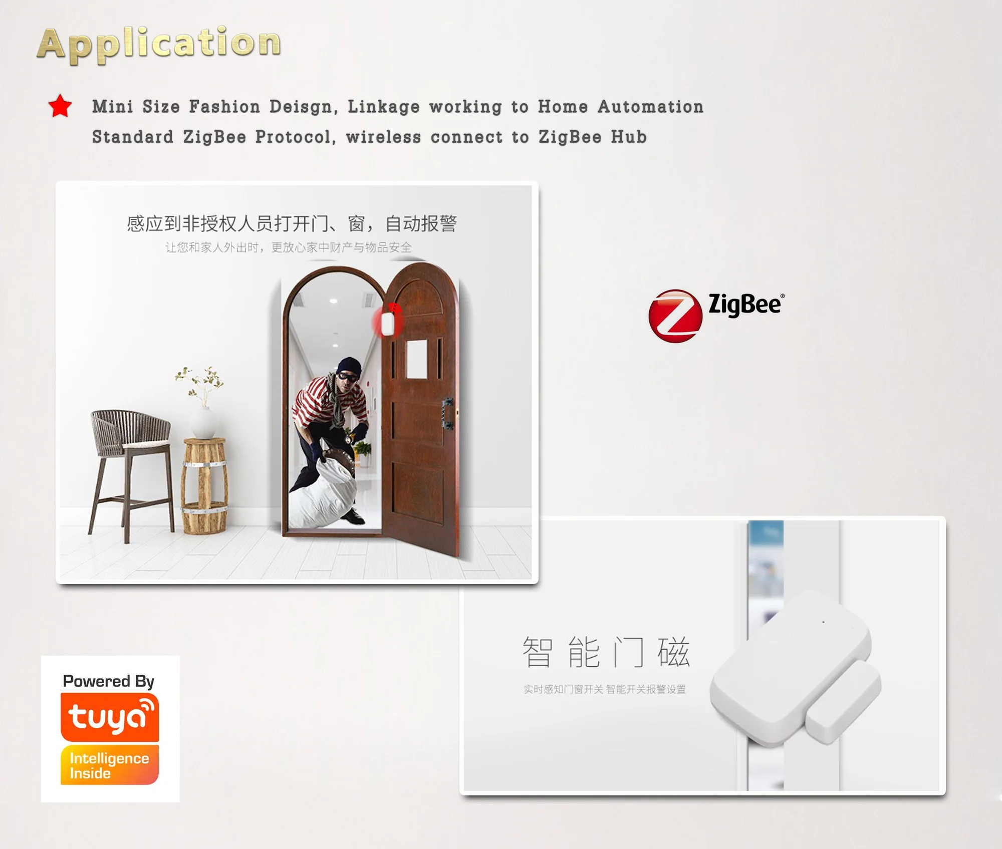 Smart9 SmartHome Kit-B Mini TuYa ZigBee концентратор+ PIR+ дверь+ датчик температуры, Smart Life App пульт дистанционного управления, питание от TuYa