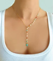 new blue stone pendant colorful seed beads chain necklace womens elegant bohemia necklace jewelry for girls gifts party