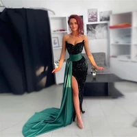 on zhu long saudi arabia sleeveless side slit mermaid evening dresses green sequines sweetheart formal night party gowns
