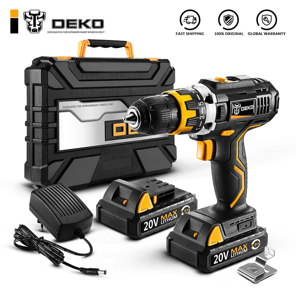 DEKO GCD20DU2Y 20 Вольт макс Электрическая отвертка аккумуляторная дрель мини беспроводной драйвер питания постоянного тока литий-ионный аккумулятор 1/2 дюйма 2 скорости