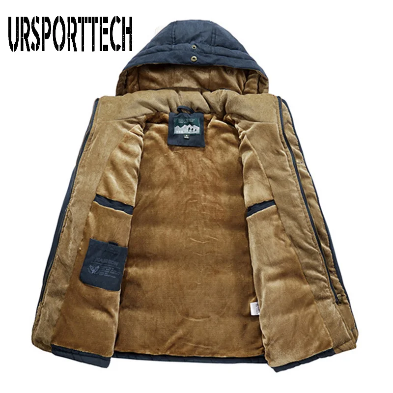 URSPORTTECH Brand Winter Jacket Men Parka Thick Warm Plus Velvet Winter Coat Men Outwear Hooded Jackets and Coats Plus Size 7XL