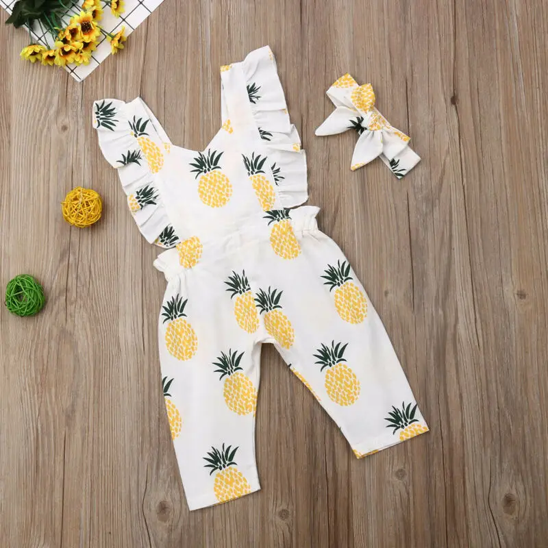

Pudcoco USPS Fast Shipping Newborn Baby Girl Pineapple Romper Sleeveless Clothes Ruffle Romper Jumpsuit Summer Outfit Set