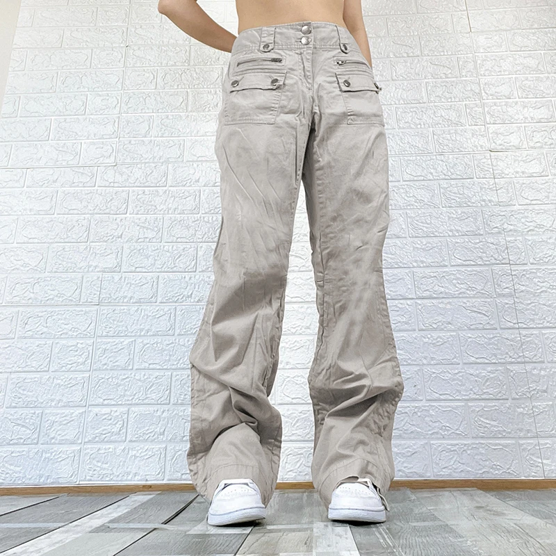 Джинсы-карго Rapcopter женские с рюшами серые брюки завышенной талией на молнии