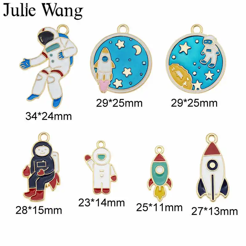 Julie Wang 7 шт. эмаль космонавты и ракеты амулеты смешанный аэрокосмический золотой