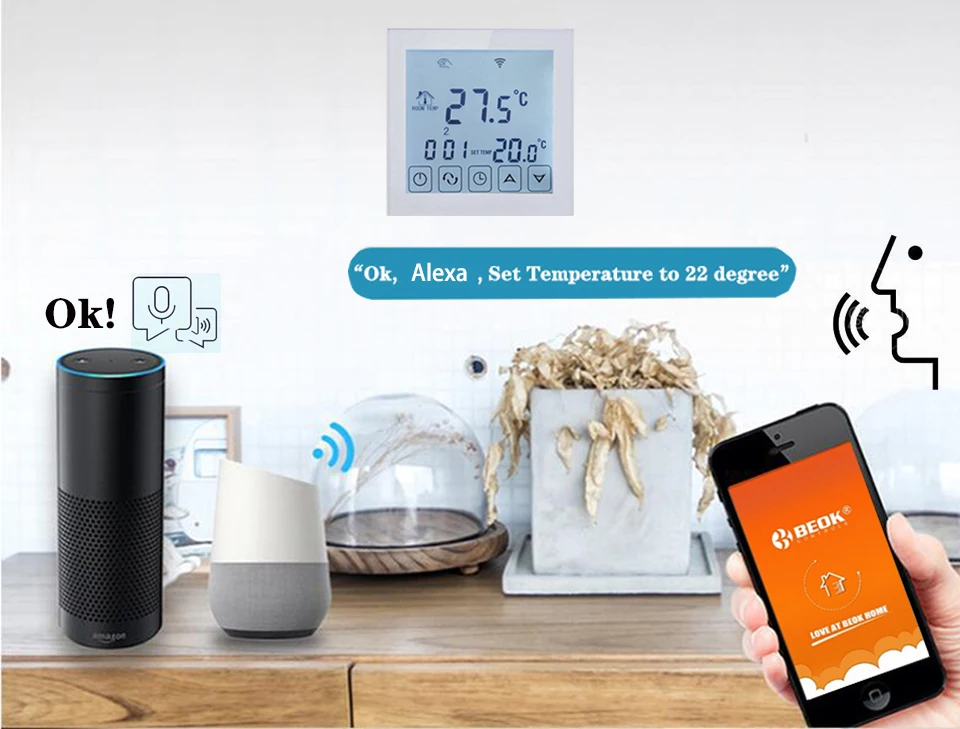 Beok wifi термостат умный регулятор температуры электрический подогрев пола 16A работает с Google Home Alexa