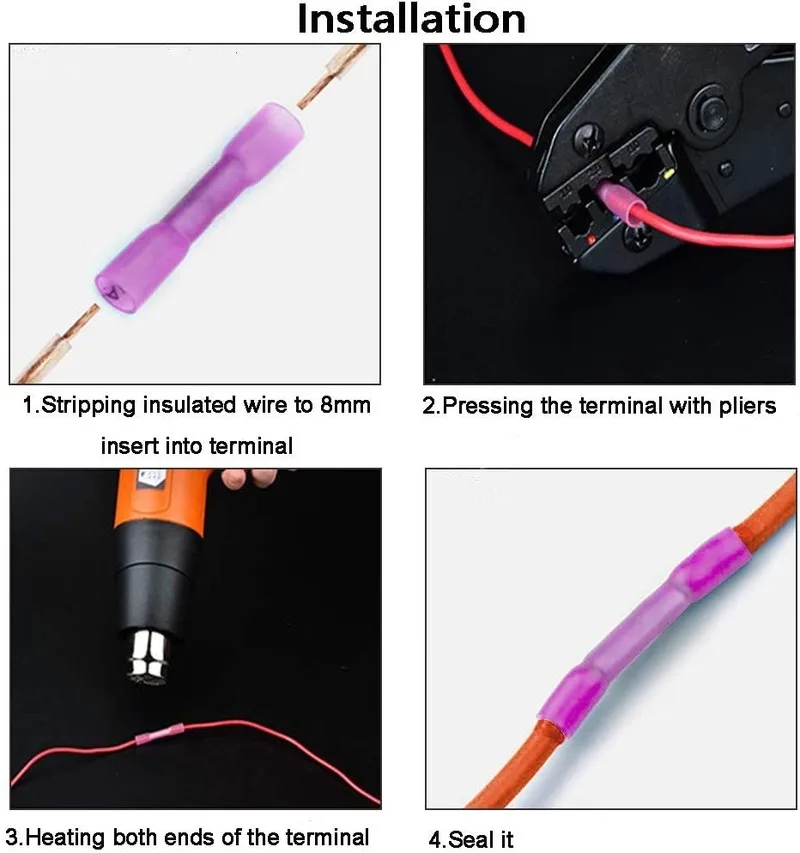 

360/200PCS Electrical Wire Terminal Heat Shrink Butt Crimp Terminals Red Waterproof Insulated Seal Wire Connectors 22-10 AWG