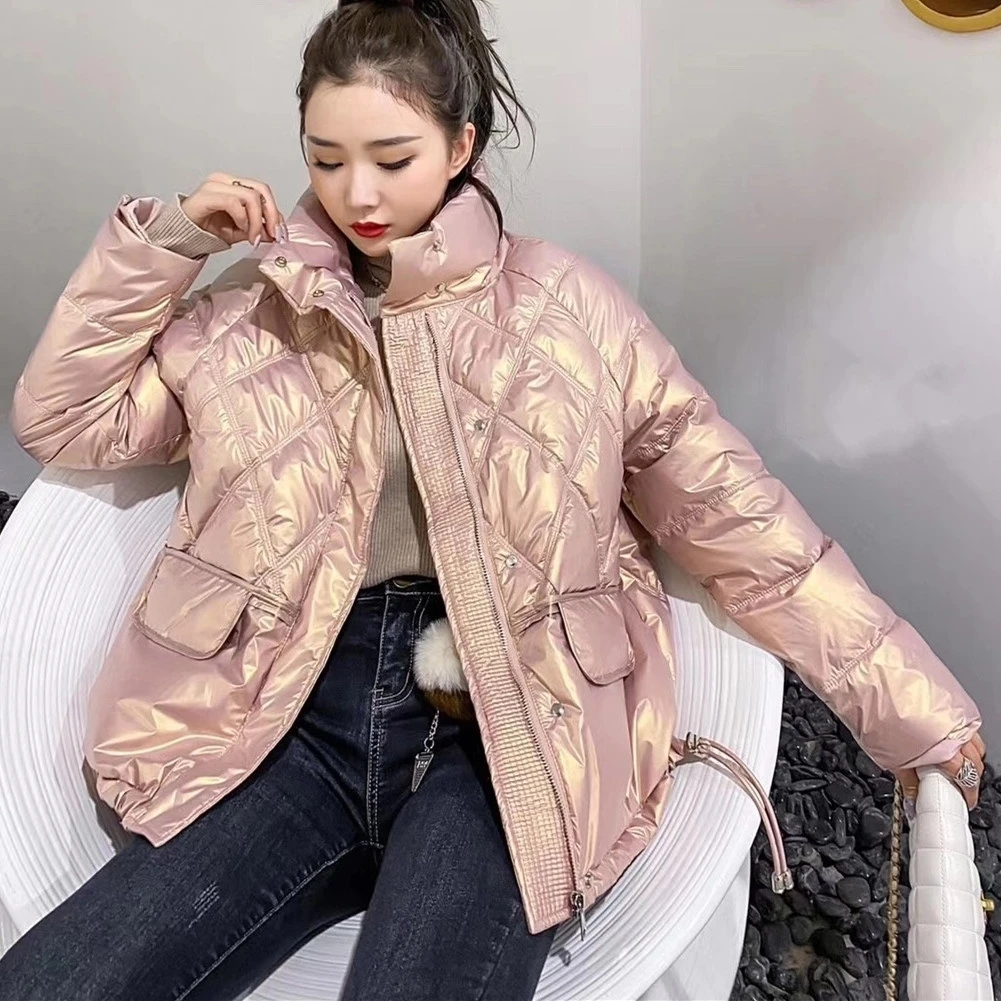 

Fashion Pleated Warm Short Parkas Women Winter Jackets Solid Office Lady Coat 2021 Loose Fashion Pearls Cotton Padded Clothing