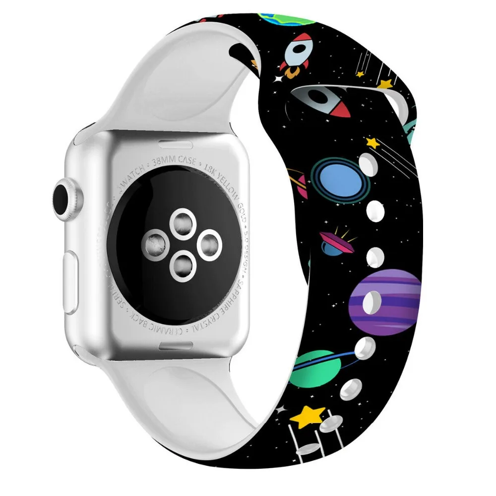 Сменный спортивный ремешок для Apple Watch Band 5, 4, 44 мм, 40 мм, силиконовый браслет с цветочным принтом для iWatch Series 3, 2, 1, 42 мм, 38 мм