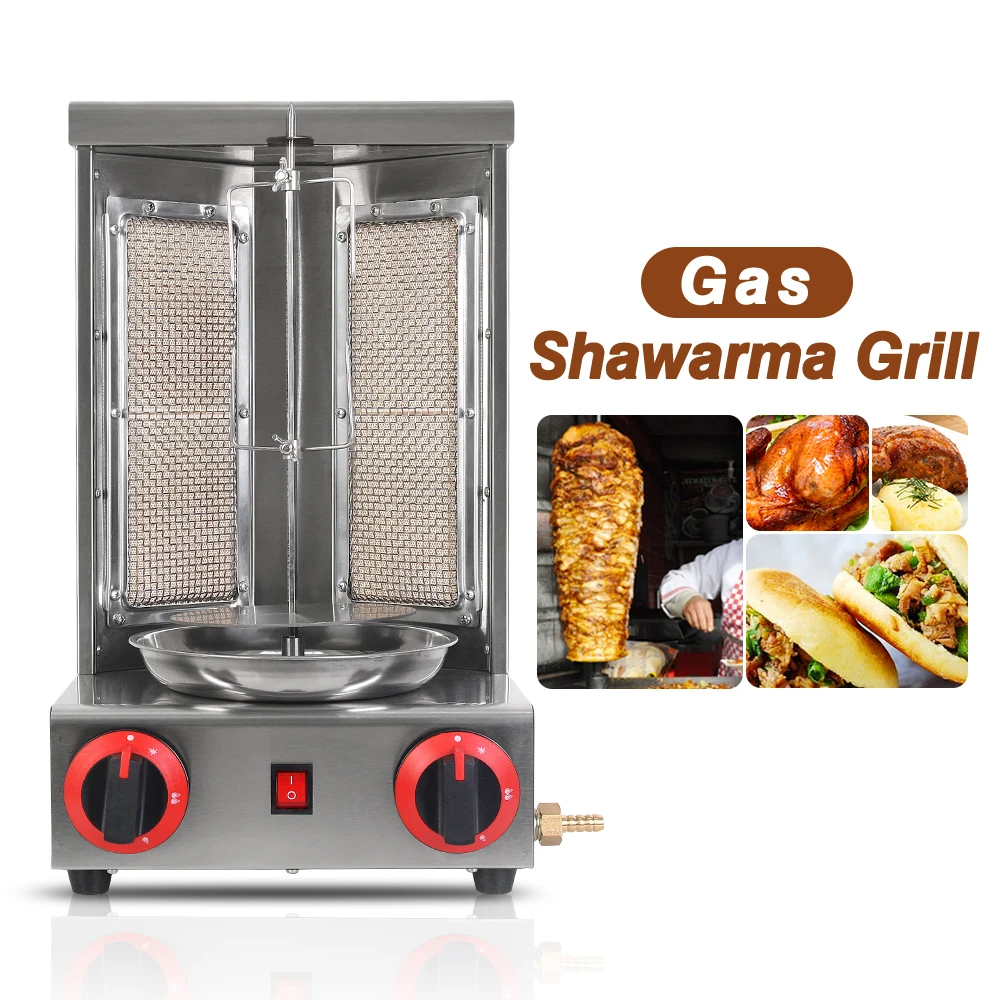 LPG Shawarma Grill Doner Kebab Machine Tacos Rotisserie 220-240V Stainless Steel Vertical BBQ Shawarma Oven Chicken Spit Roaster