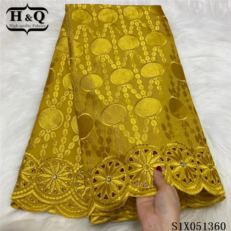 

H&Q embroidery with rhinestones african lace fabric 2021 100% cotton swiss lace fabric nigerian net tulle with stones 5 yards