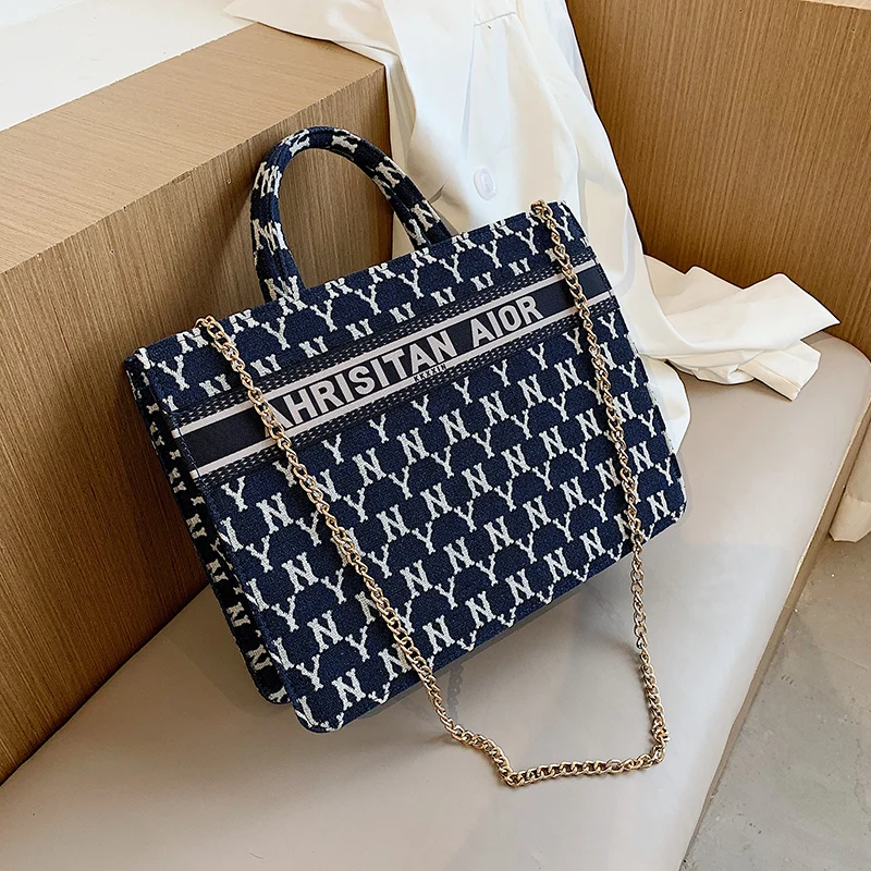 Модная холщовая дизайнерская сумка тоут queкнижек через плечо с цепочкой и