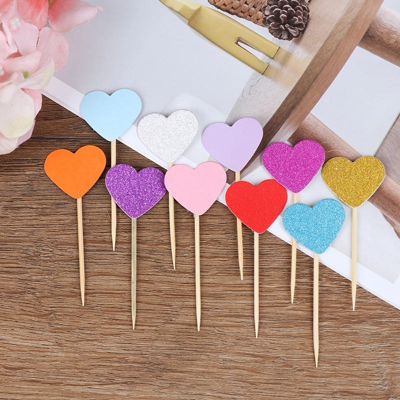 

40pcs Glitter Heart Cupcake Topper Picks Multi Colors Star Cake Topper Set Kids Birthday Party Baby Shower Party Cake Decor