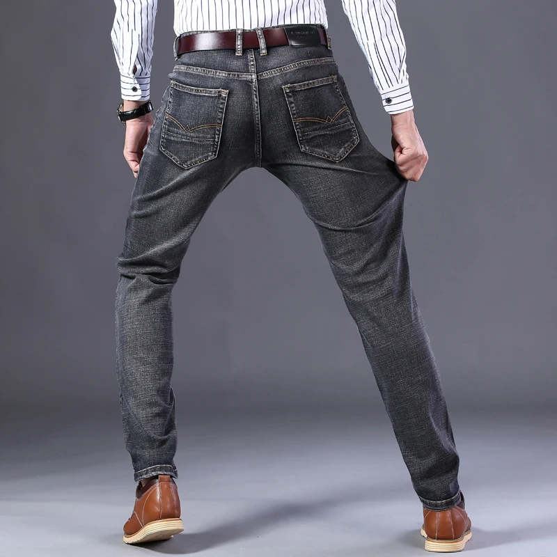 

Men's fashion slim business casual jeans 2020 autumn and winter new High quality smoky gray stretch denim pants men 28-40