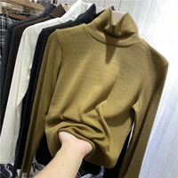 turtleneck long sleeve light fleece lining t shirt for women spring autumn bottoming tees top ladies solid color slim t shirt