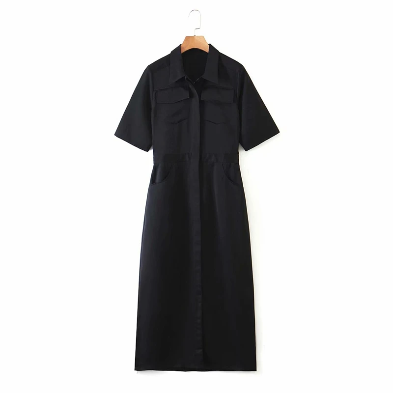 Элегантное женское однотонное черное платье 2020 летние модные женские