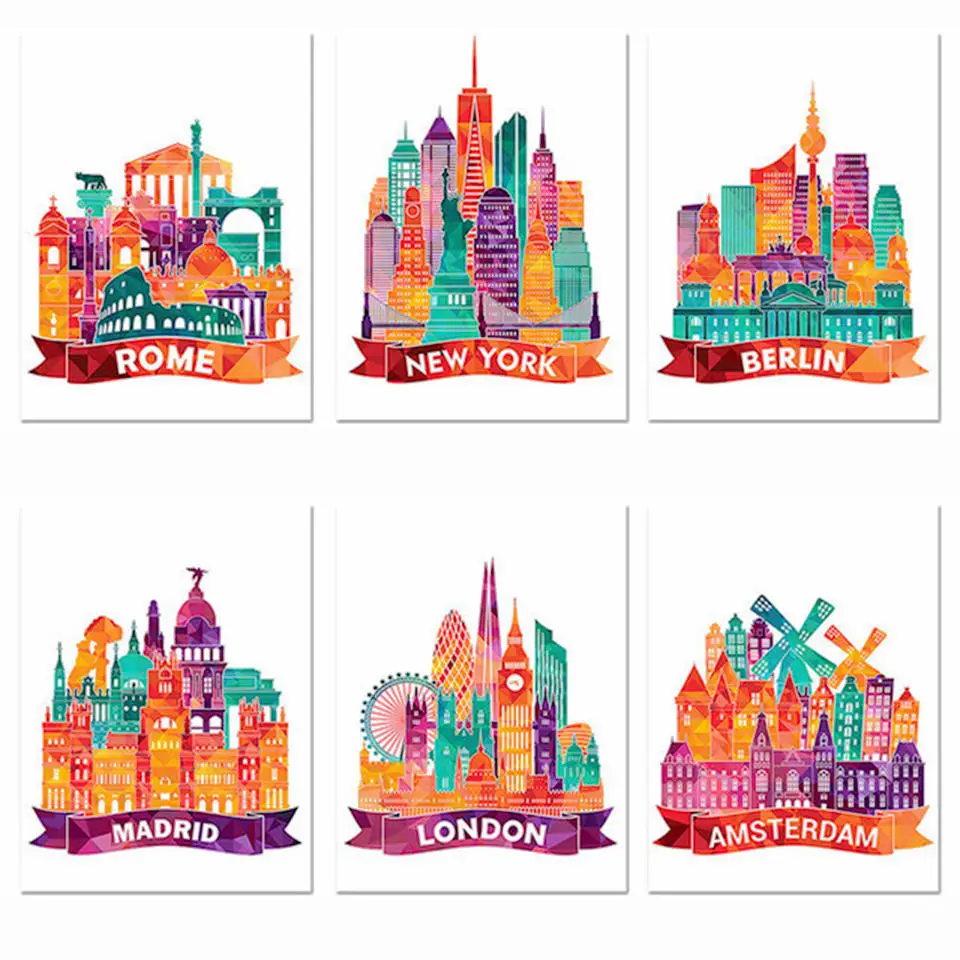 

5D Diamant Schilderij Vogel Mozaïek Woondecoratie Borduurwerk cartoon city Handgemaakte Cadeau Nieuwe Aankomst Diamant Art GIFT