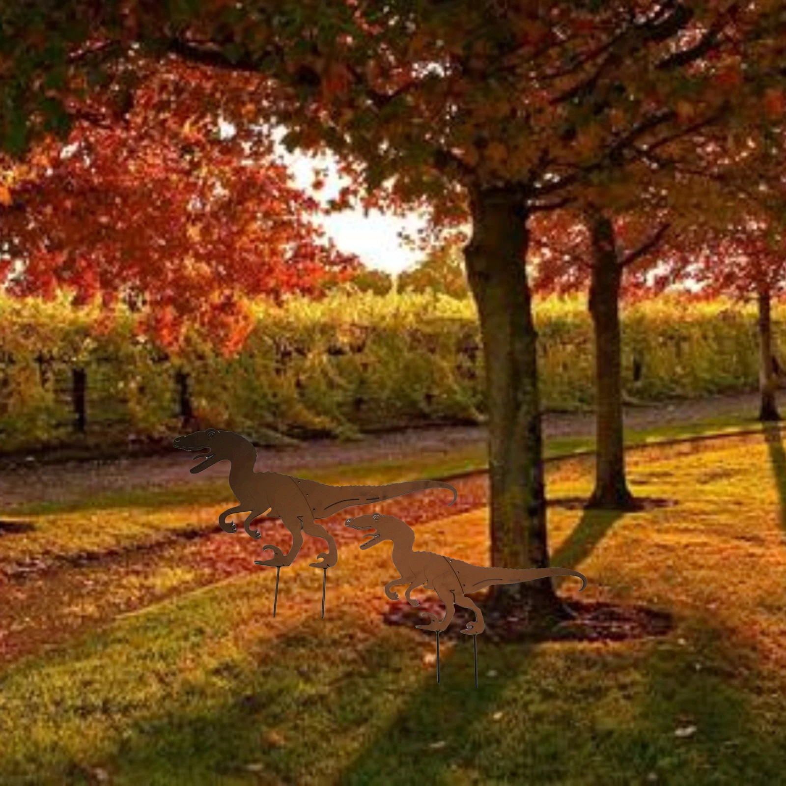 Силуэт динозавра металлический садовый колышек украшения для сада набор из 2