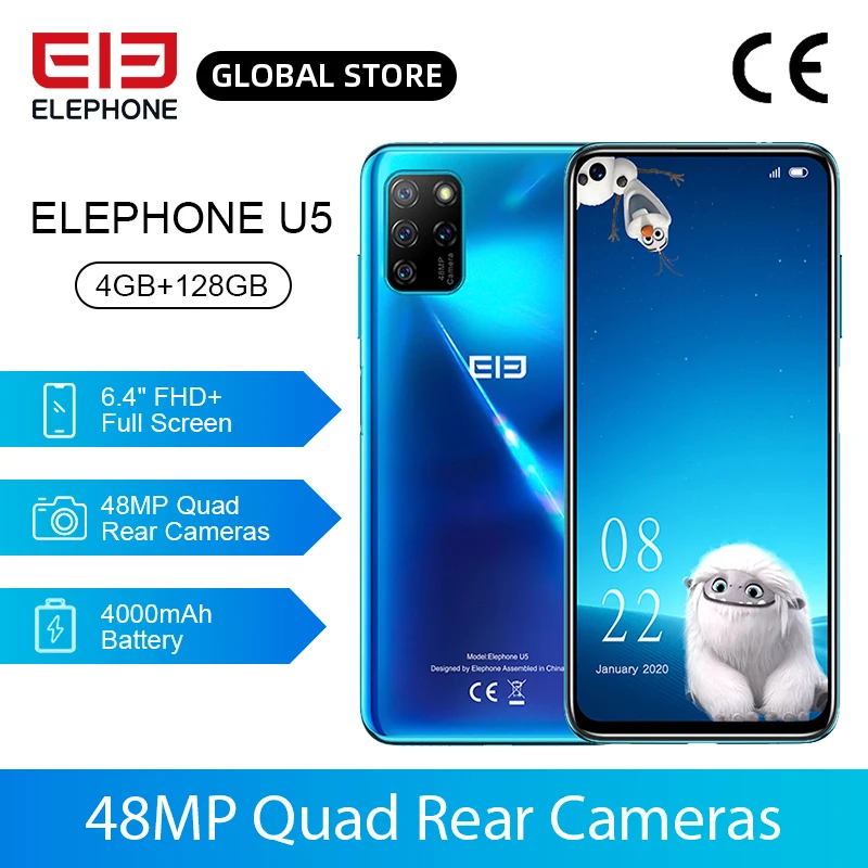 Новый ELEPHONE U5 4GB 128GB смартфон 48MP Quad камеры заднего 6 4 &quotFHD + безрамочный экран с
