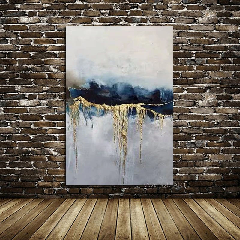 2021 модное искусство ручной работы абстрактная картина маслом Золотая серая