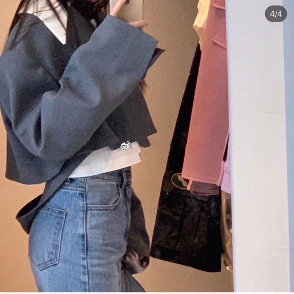 Cheerart укороченная куртка женская серая открытая стежка пальто короткая Высокая