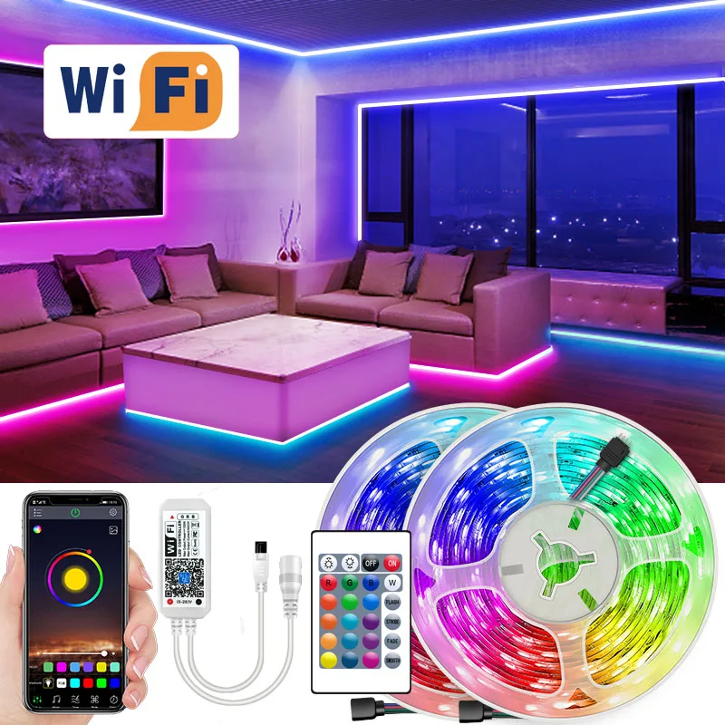 Wifi 5050 RGB Led Strip Light USB Led Luces Tape Diode Ribbon Bluetooth Adapter Set For Room Desk Screen TV Background Kitch