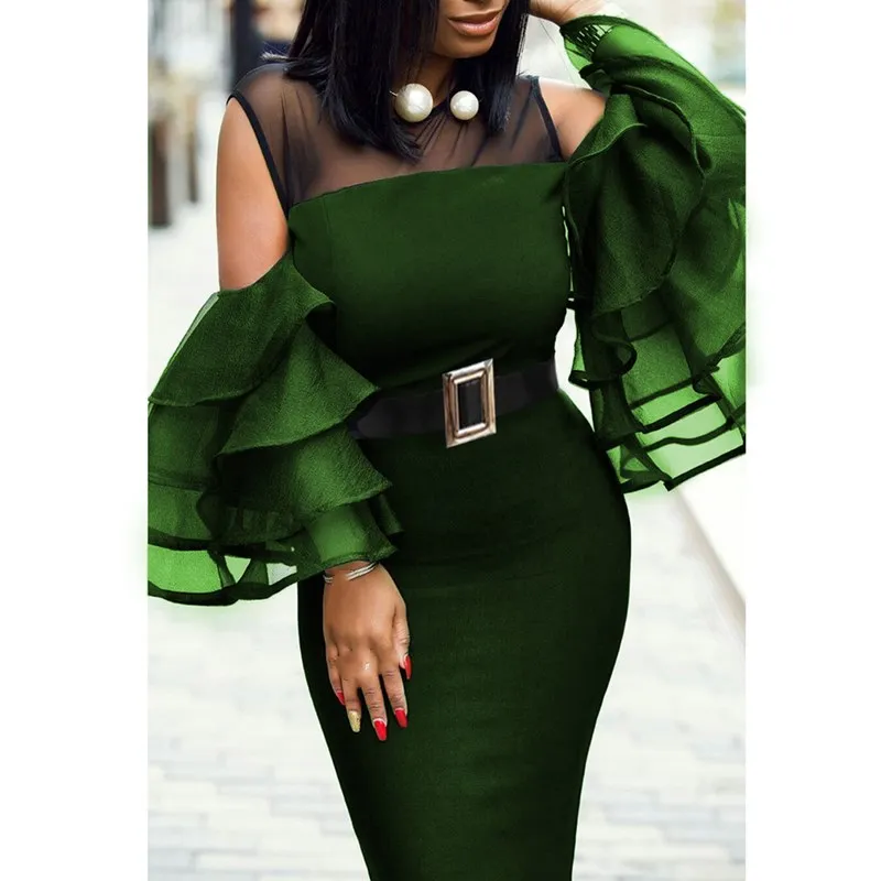 Летние Для женщин Bodycon Клубные вечерние оборками сексуальное платье с низким