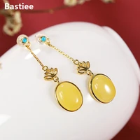 bastiee amber dangle earrings for women turquoise silver 925 jewelry lotus flower long earrings gold plated
