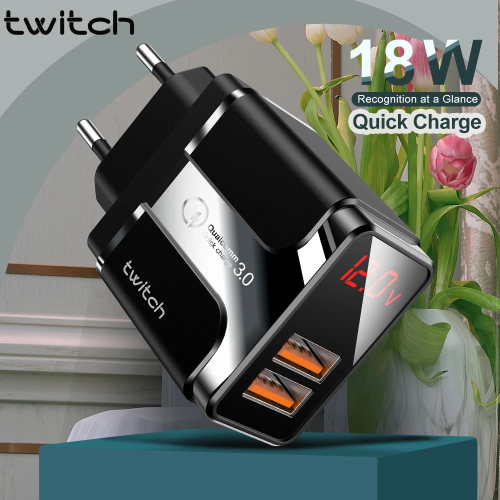 Зарядное устройство Twitch с поддержкой быстрой зарядки USB 3 0 18 Вт светодиодный