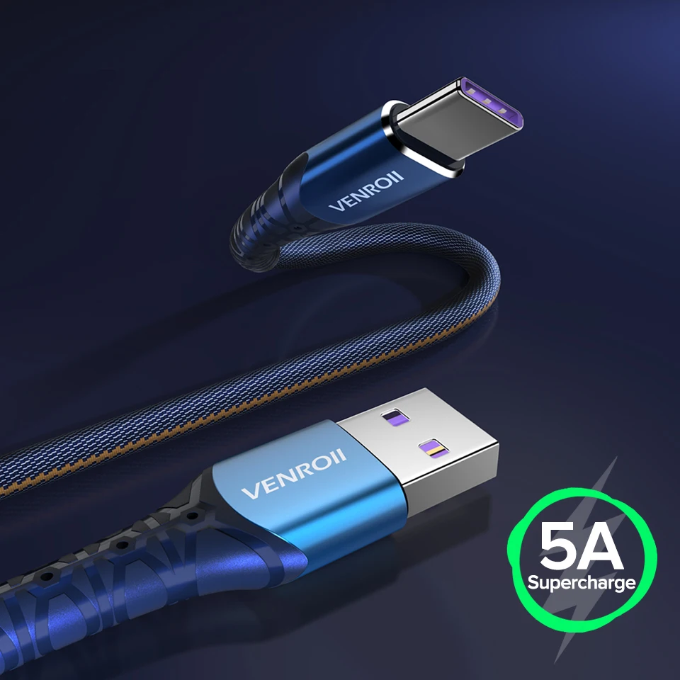 Venroii 5A Supercharge usb type C кабель для huawei mate 30 20 10 Pro Быстрая зарядка USBC Kable type-C телефонный шнур для Honor Xiaomi