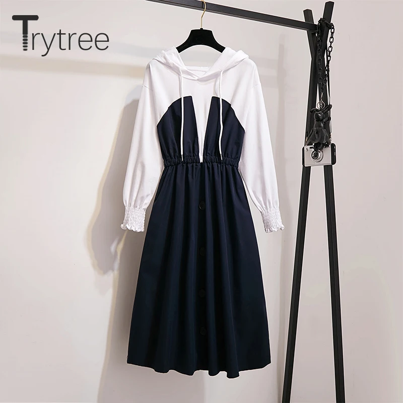 Осень зима 2020 женское Повседневное платье Trytree с капюшоном и шнуровкой мини