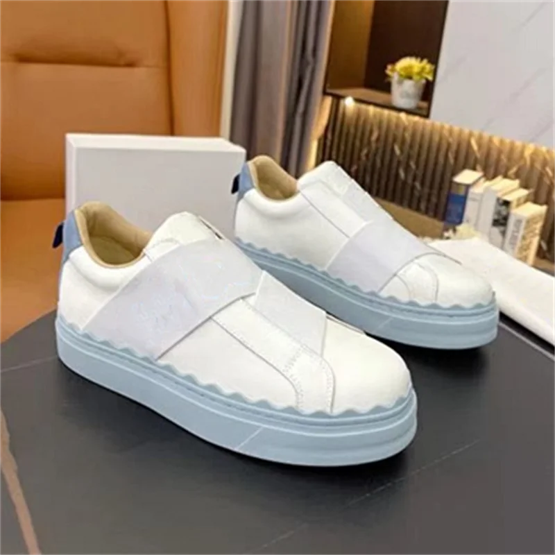 

Women Leather Platfrom Sneakers Spring Autumn Female Shoes Elastic Band Concise Zapatillas Mujer Luxury Brand Tenis Feminino