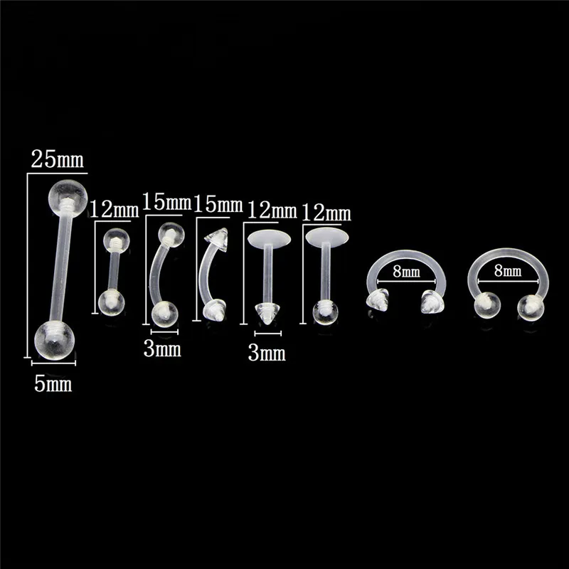 24Pc/set Transparent Acrylic Bar Cartilage Eyebrow Nipple Nose Tongue Ear Ring Body Piercing Jewelry | Украшения и аксессуары