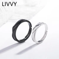 livvy silver color smooth rings for women black round jewelry beautiful finger open rings for party birthday gift