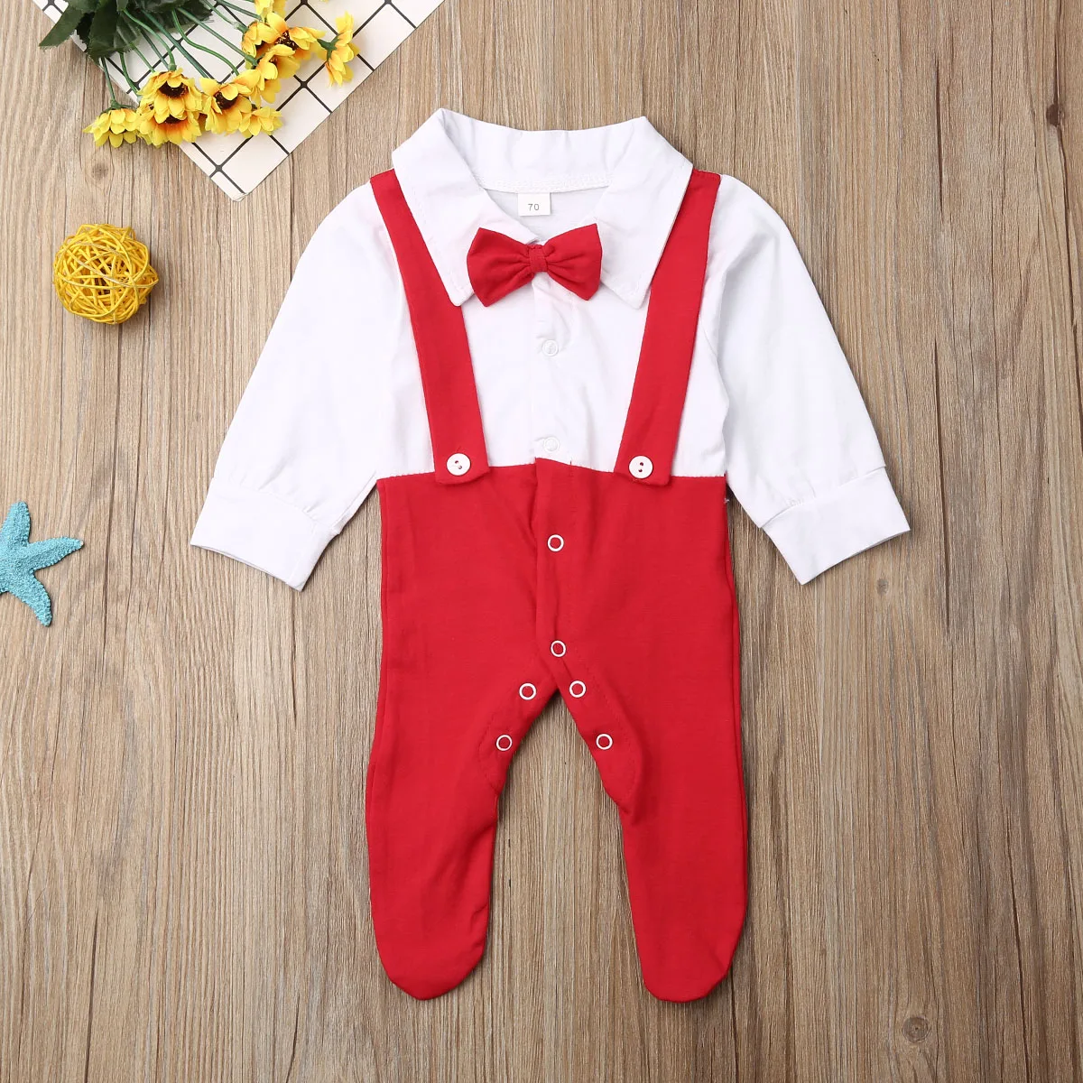 Xmas Infant Baby Boy Kid Footies Formal Long Sleeve Jumpsuit Strap Shirt Bib Pants Clothes |