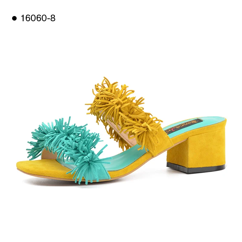 Yellow and green Donna-in/распродажа; Шлепанцы из натуральной кожи; женская летняя обувь; Уличная обувь на плоской подошве; женская обувь на платформе; пляжные вьетнамки; сандалии - Цвет: Yellow and green