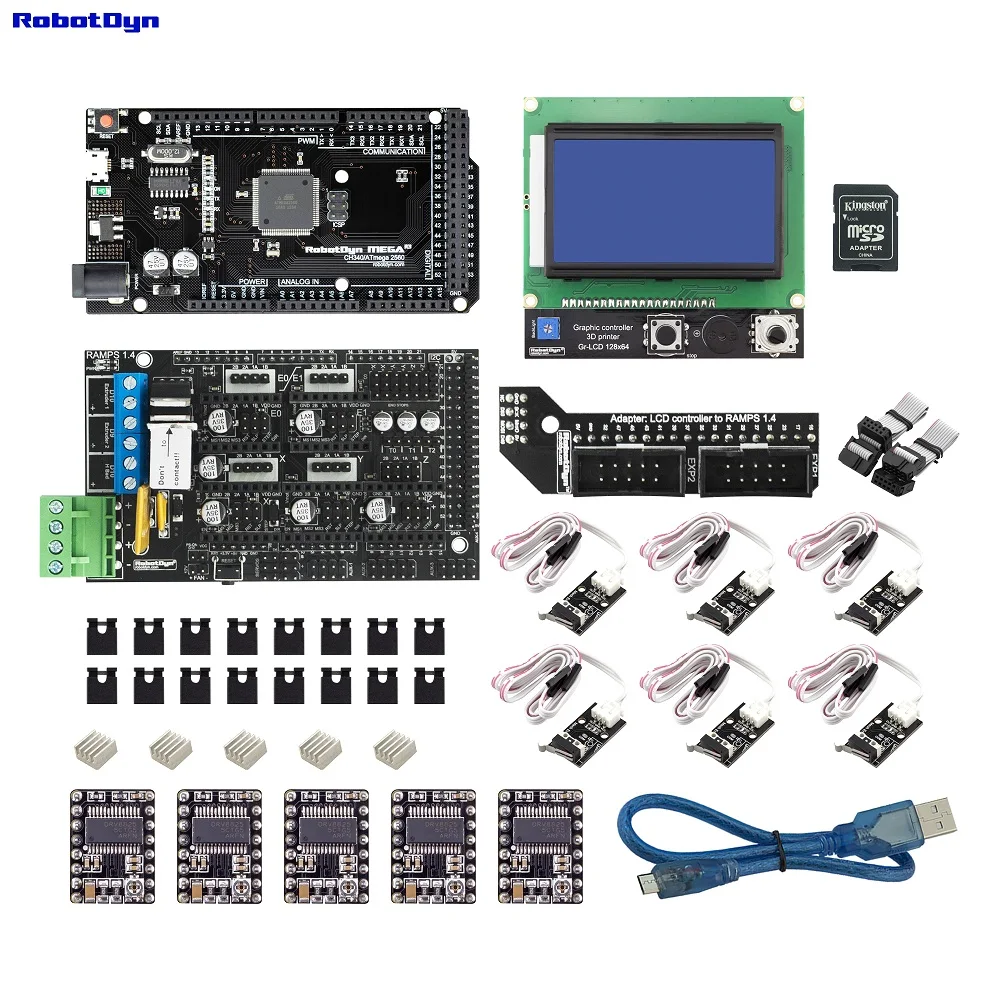 3D принтер и CNC KIT2. MEGA 2560+ RAMPS 1,4+ графический контроллер 128x64+ драйверы+ концевой упор, совместим с Arduino и RepRap - Цвет: With DRV8825 driver