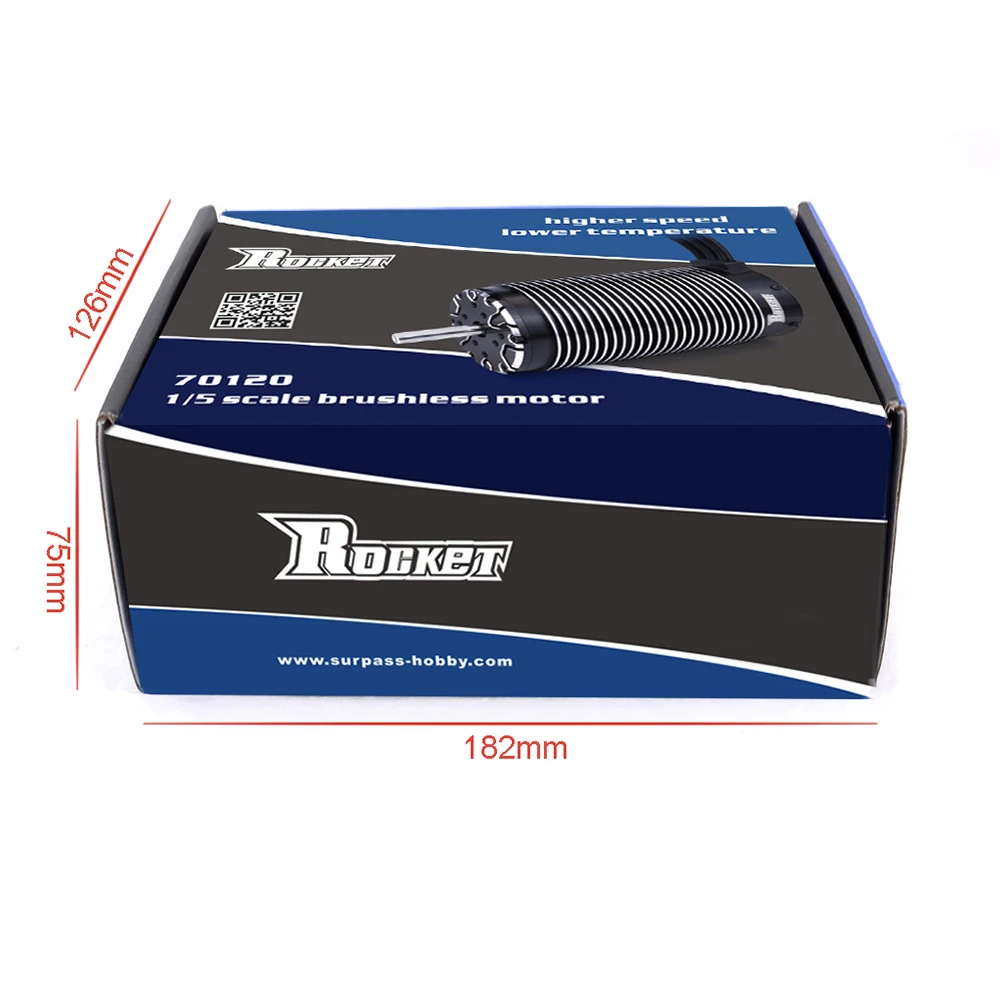Motor sin escobillas Surpass Hobby ROCKET 70120, Motor sin sensor con disipador de calor Compatible con 1/4 1/5, piezas de veh&iacute;culos de Control remoto para coche de RC-5
