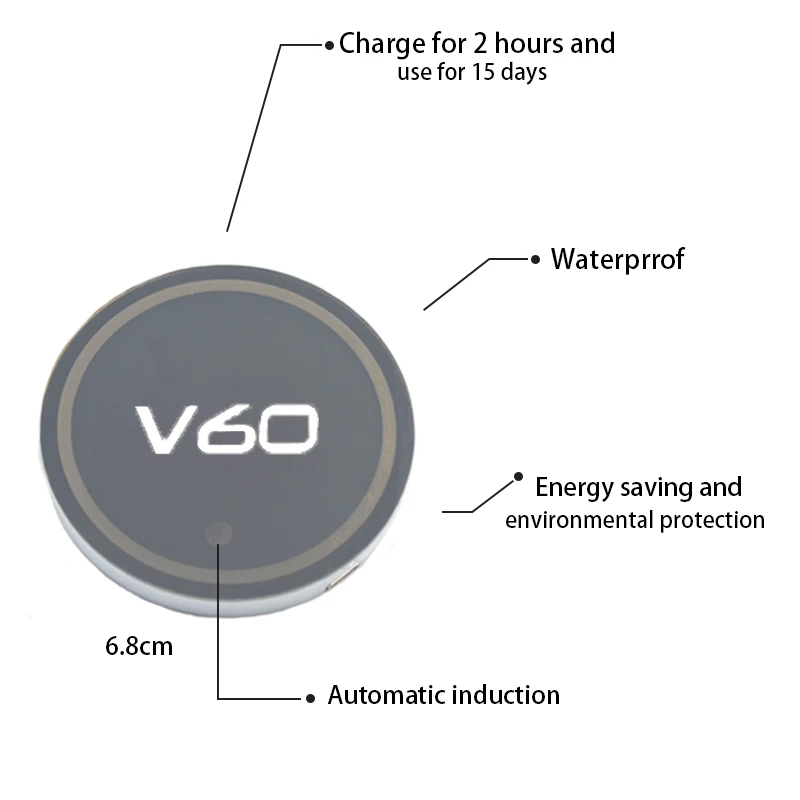 

7 Color Car Luminous Cup Mat Coaster Led Atmosphere Light Non-slip mat For Volvo V60 V 60 Auto Accessories