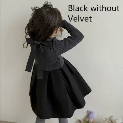 black without velvet Платье для девочек зимнее платье с длинными рукавами осеннее бархатное черное платье-пачка принцессы для девочек от 3 до 14 лет - Цвет: black without velvet