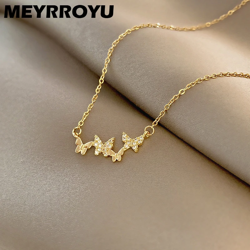 

MEYRROYU Fashion Butterfly Pendant Stainless Steel Necklace For Women Elegant Temperament Party Jewelry Valentine Gift 2021 New
