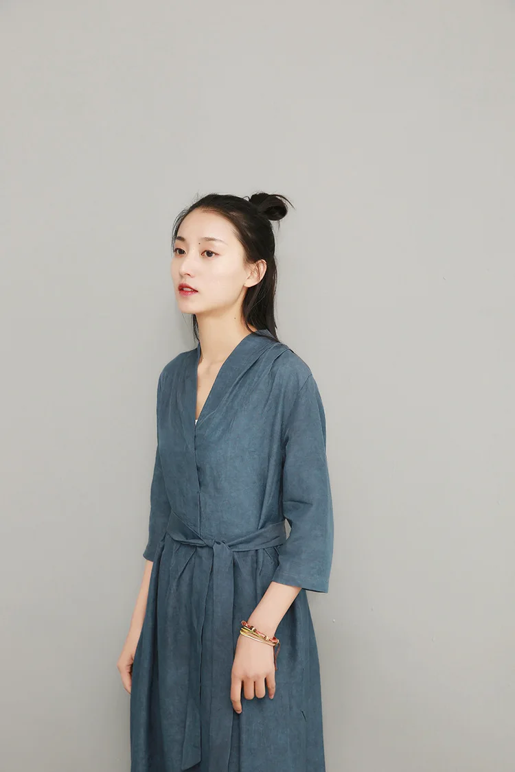 NINI WONDERLAND, летнее платье с v-образным вырезом,, женское, Tencel, льняное, винтажное платье, женское, одноцветное, длинное платье, халат, высокое качество