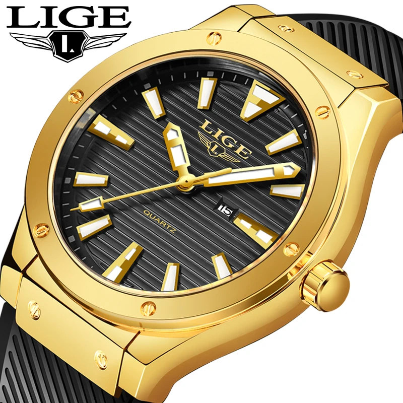 Часы наручные LIGE Мужские кварцевые с силиконовым ремешком спортивные