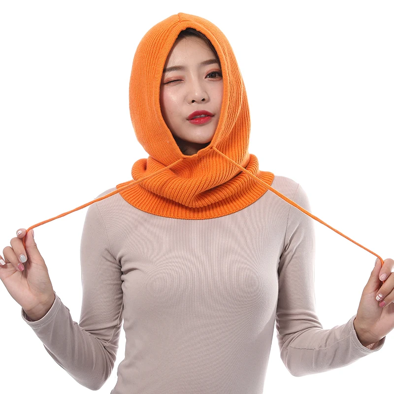 11 Orange Sparsil, унисекс, Вязаная кашемировая шапка с капюшоном и воротником, шапка на завязках, плотная шапка для мужчин и женщин, одноцветная, регулируемая эластичная шапка - Цвет: 11 Orange