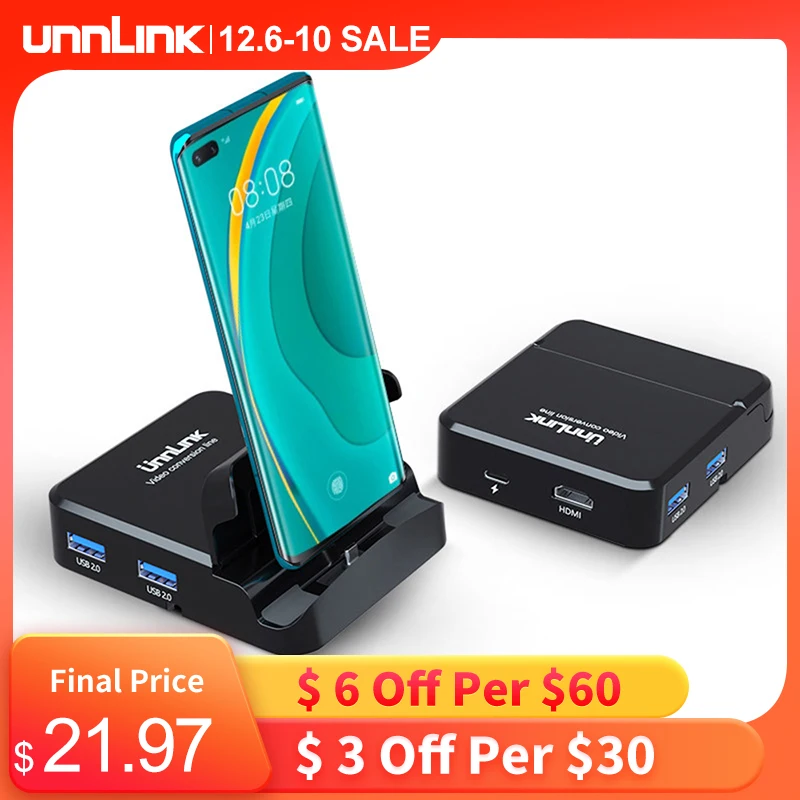 

Unnlink Type C Dock Station HUB 4K USB 3.0 HDMI TF SD 15W Charge Docking Adapter for S9 S10 S20 P20 P30 P40 Pro Dex